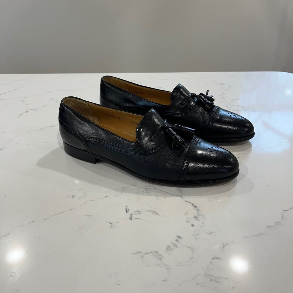 Mezlan Men's Havana Black Leather Wintip Tassel Loafer Size 9.5 Made in Spain